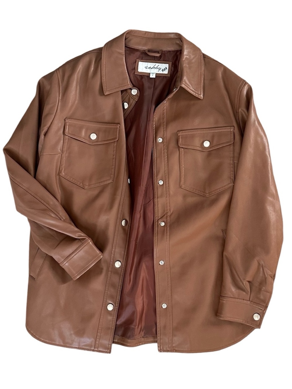 Sebby Faux Leather Shirt Jacket in Brown